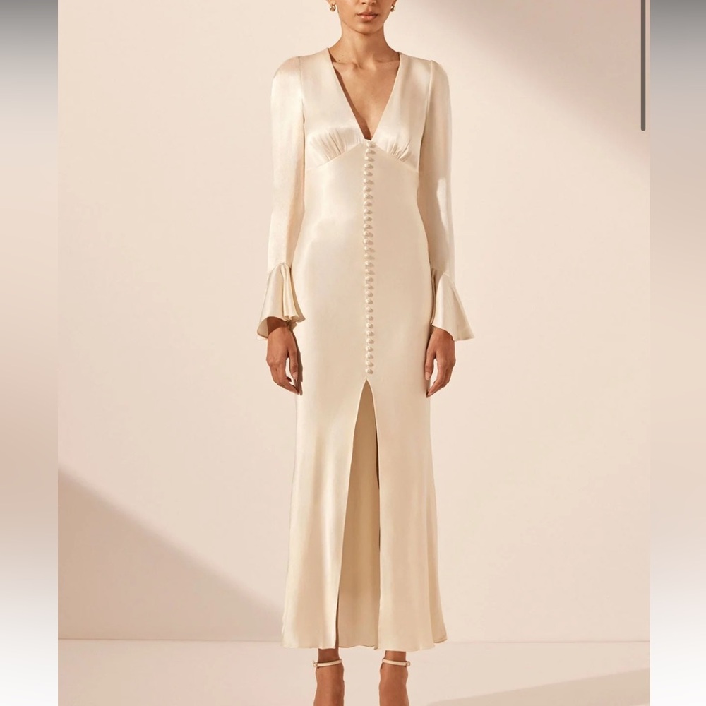 La Lune Frill Cuff Bias Midi Dress